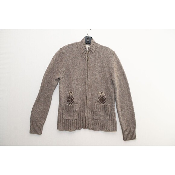 Horny Toad gray womens full zip cardigan sweater lambswool cottage gorp casual L - Picture 2 of 6